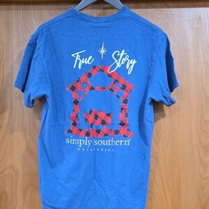 Simply Southern Blue Tee with Red Plaid Design